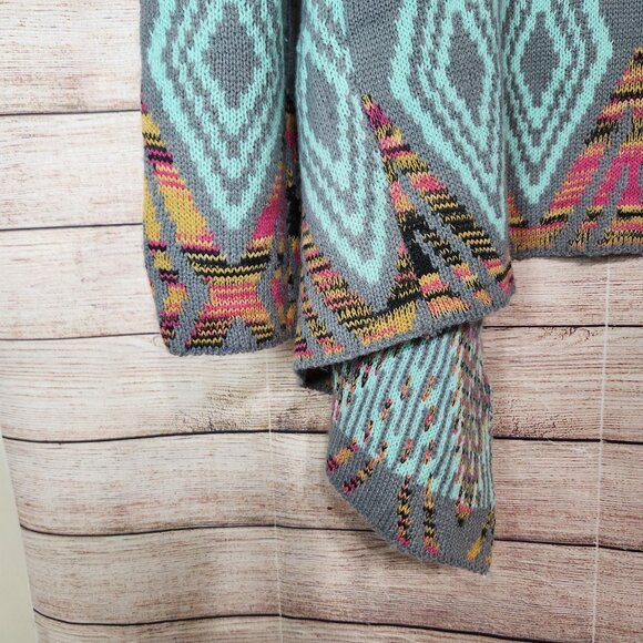 Andrade Open Cardigan Jacket Women's One Size Teal Aztec Print Cotton Polyester - Picture 11 of 14